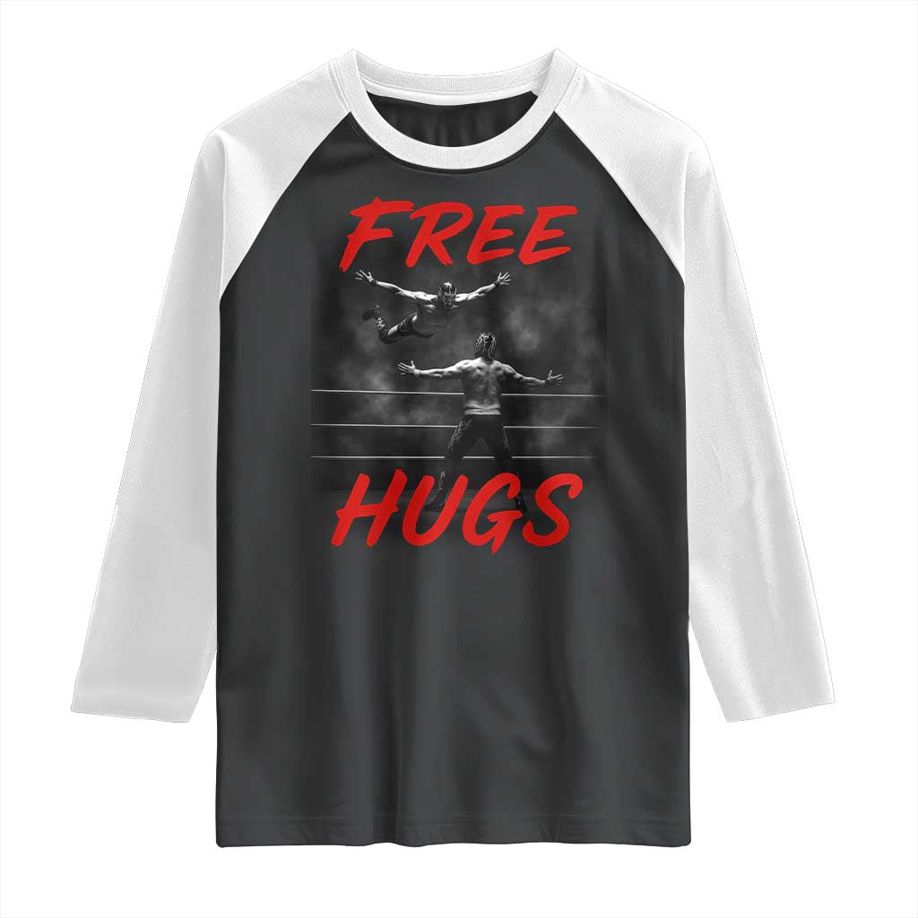 Free Hugs Wrestling Raglan Shirt Funny Luchador Mexican Wrestler - Wonder Print Shop