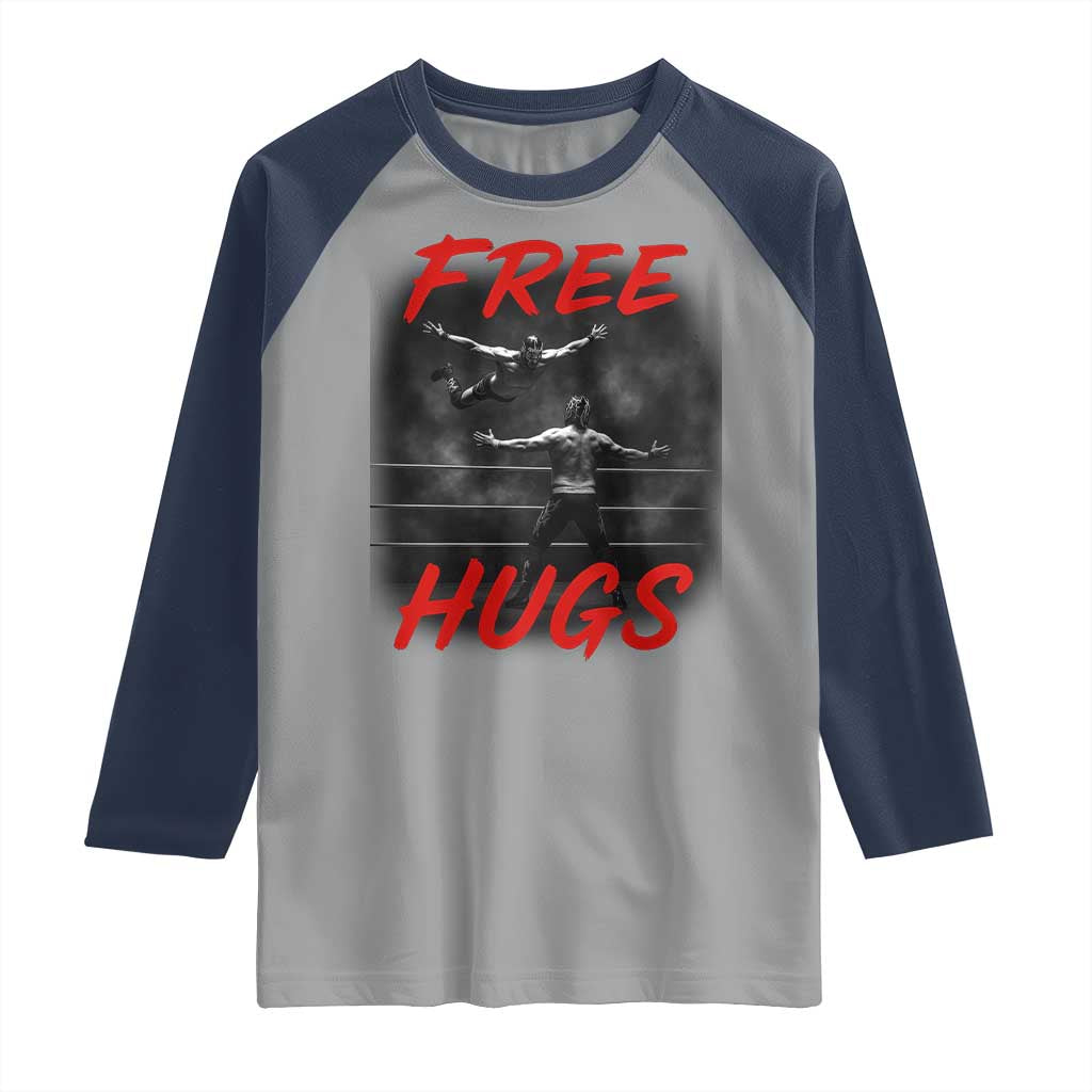 Free Hugs Wrestling Raglan Shirt Funny Luchador Mexican Wrestler - Wonder Print Shop