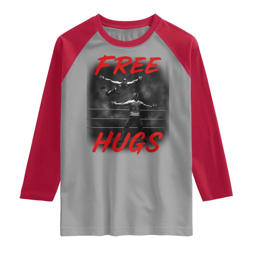 Free Hugs Wrestling Raglan Shirt Funny Luchador Mexican Wrestler - Wonder Print Shop