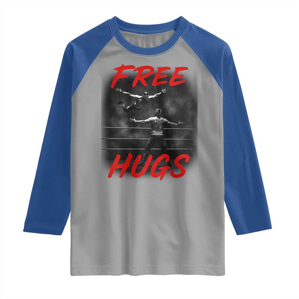 Free Hugs Wrestling Raglan Shirt Funny Luchador Mexican Wrestler - Wonder Print Shop