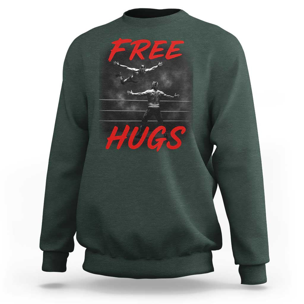 Free Hugs Wrestling Sweatshirt Funny Luchador Mexican Wrestler - Wonder Print Shop