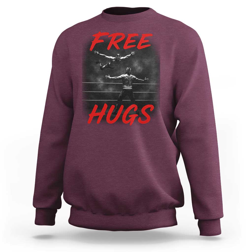 Free Hugs Wrestling Sweatshirt Funny Luchador Mexican Wrestler - Wonder Print Shop