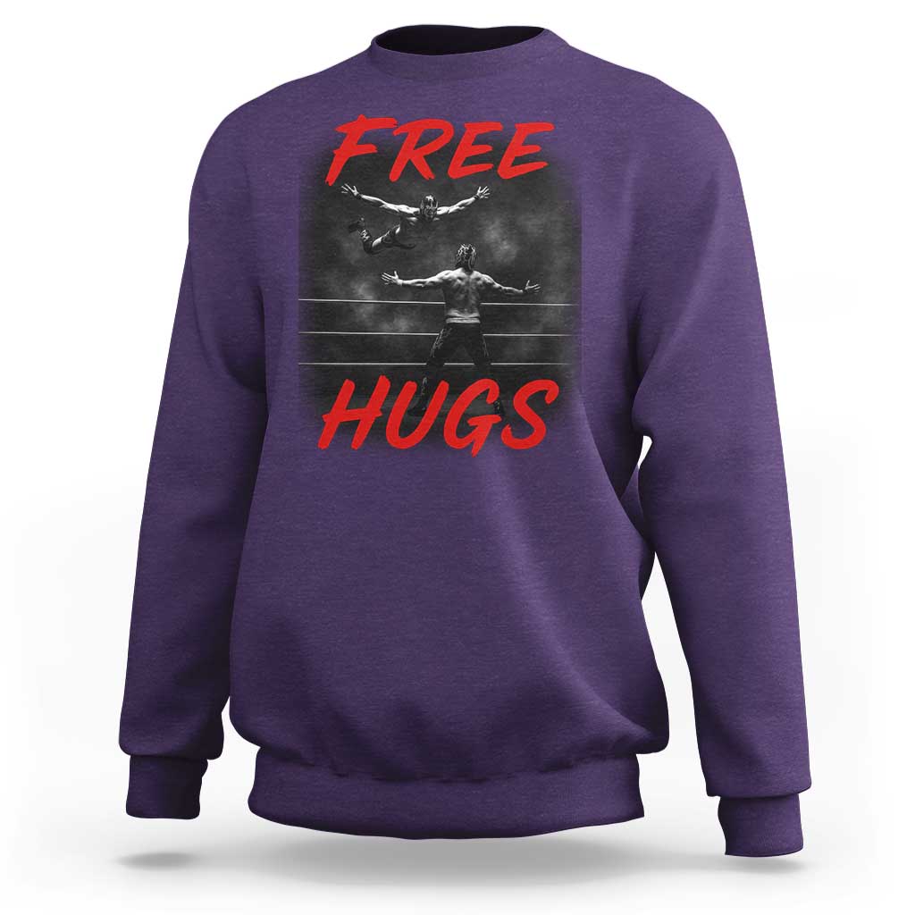 Free Hugs Wrestling Sweatshirt Funny Luchador Mexican Wrestler - Wonder Print Shop