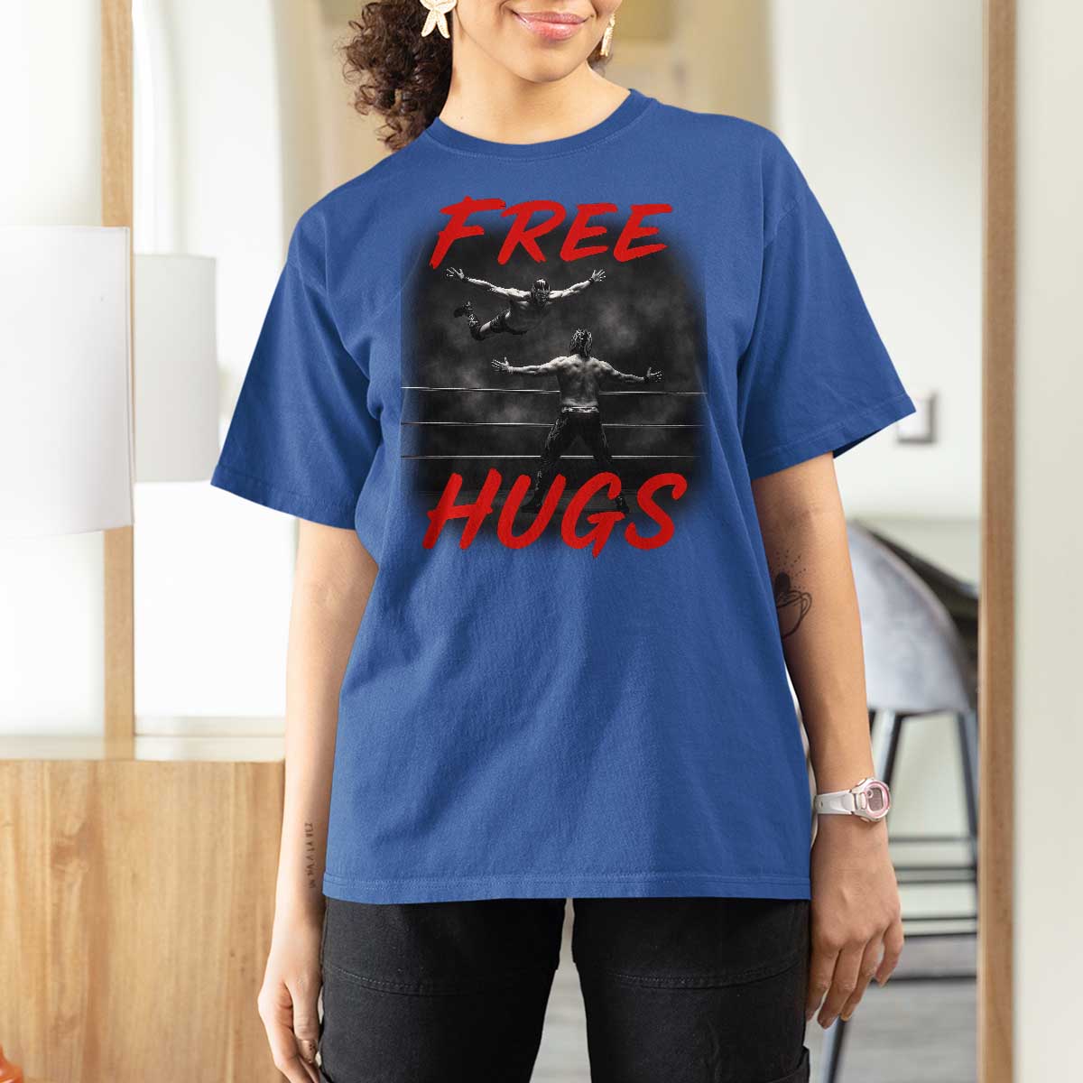 Free Hugs Wrestling T Shirt For Women Funny Luchador Mexican Wrestler - Wonder Print Shop