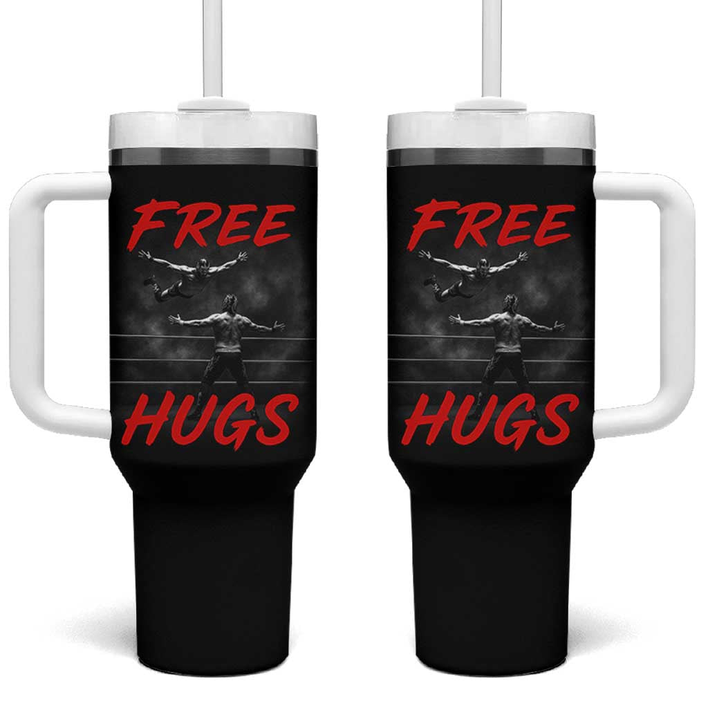 Free Hugs Wrestling Tumbler With Handle Funny Luchador Mexican Wrestler - Wonder Print Shop