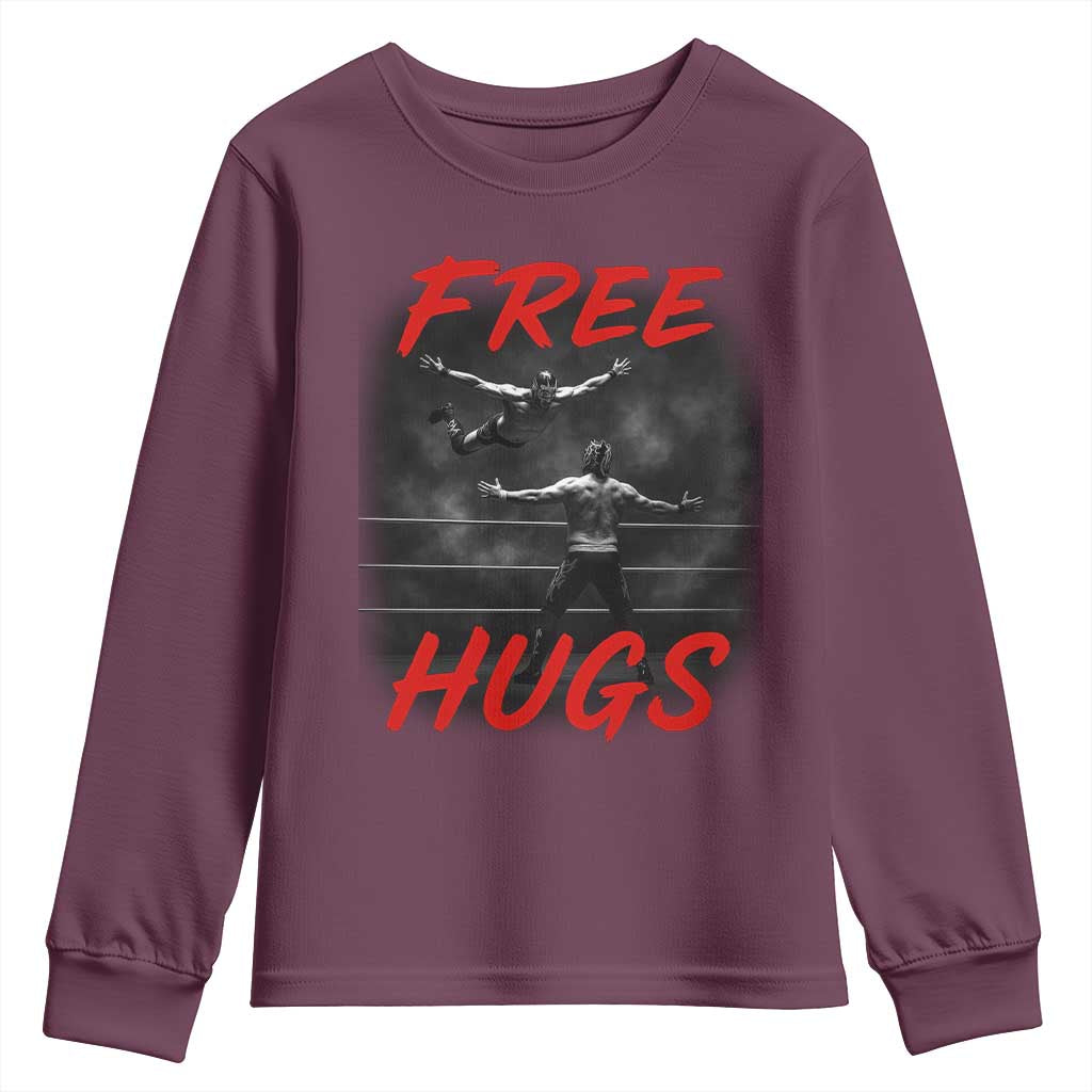 Free Hugs Wrestling Youth Sweatshirt Funny Luchador Mexican Wrestler - Wonder Print Shop