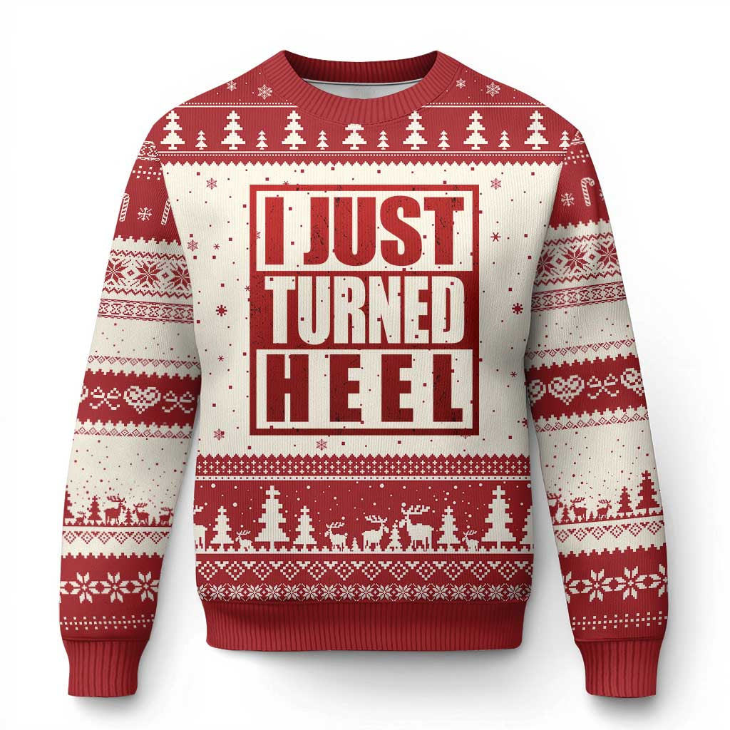 I Just Turned Heel Ugly Christmas Sweater Pro Wrestling Retro Distressed - Wonder Print Shop