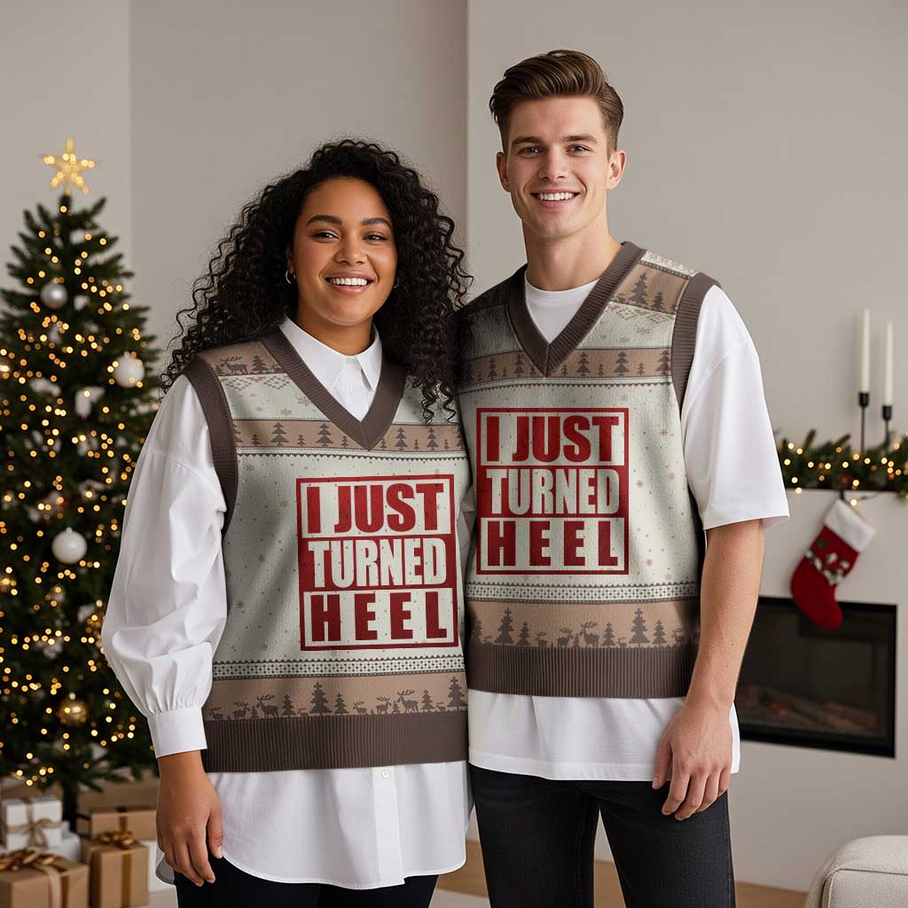I Just Turned Heel V-Neck Knit Sweater Vest Pro Wrestling Retro Distressed - Wonder Print Shop