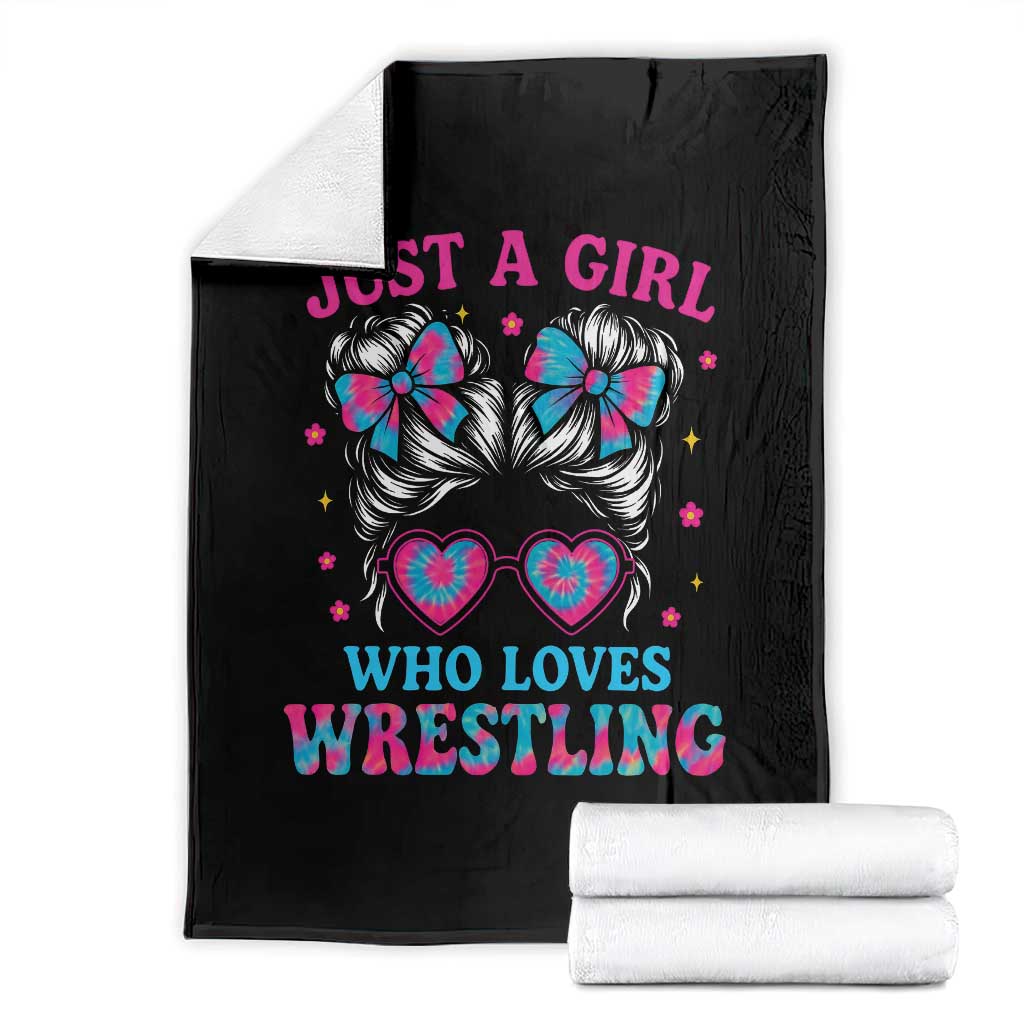 Just A Girl Who Loves Wrestling Throw Blanket Funny Wrestle Lover Wrestler Messy Bun - Wonder Print Shop