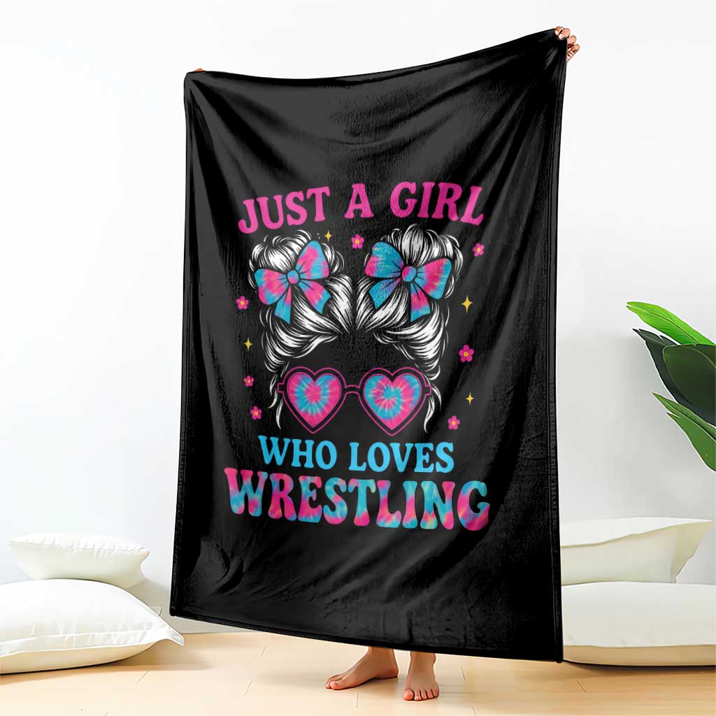 Just A Girl Who Loves Wrestling Throw Blanket Funny Wrestle Lover Wrestler Messy Bun - Wonder Print Shop