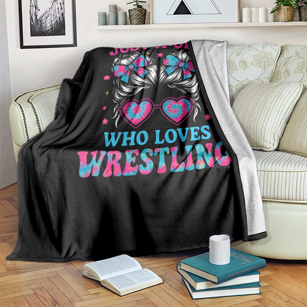 Just A Girl Who Loves Wrestling Throw Blanket Funny Wrestle Lover Wrestler Messy Bun - Wonder Print Shop