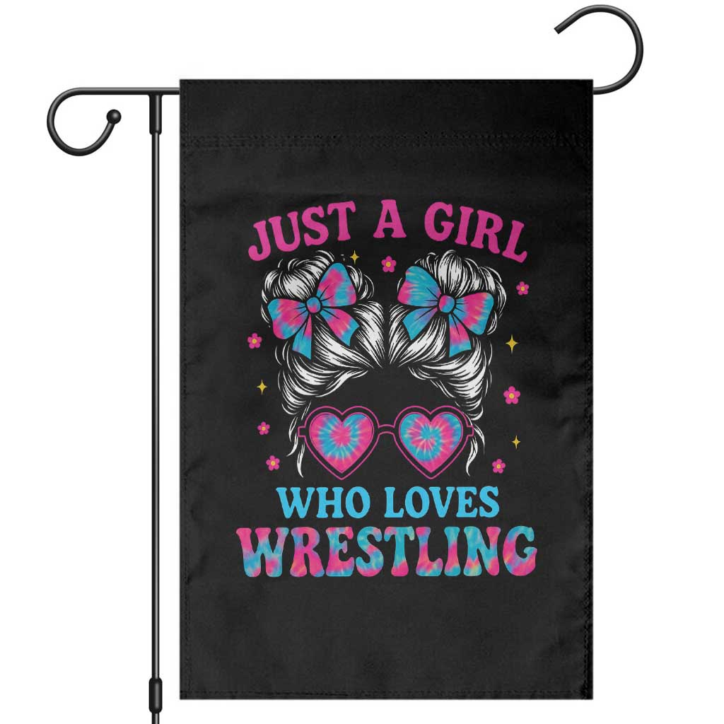 Just A Girl Who Loves Wrestling Garden Flag Funny Wrestle Lover Wrestler Messy Bun - Wonder Print Shop