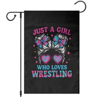 Just A Girl Who Loves Wrestling Garden Flag Funny Wrestle Lover Wrestler Messy Bun - Wonder Print Shop