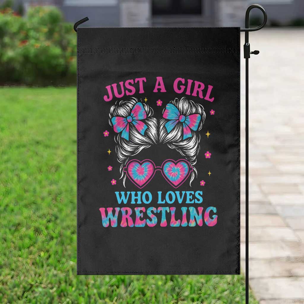 Just A Girl Who Loves Wrestling Garden Flag Funny Wrestle Lover Wrestler Messy Bun - Wonder Print Shop