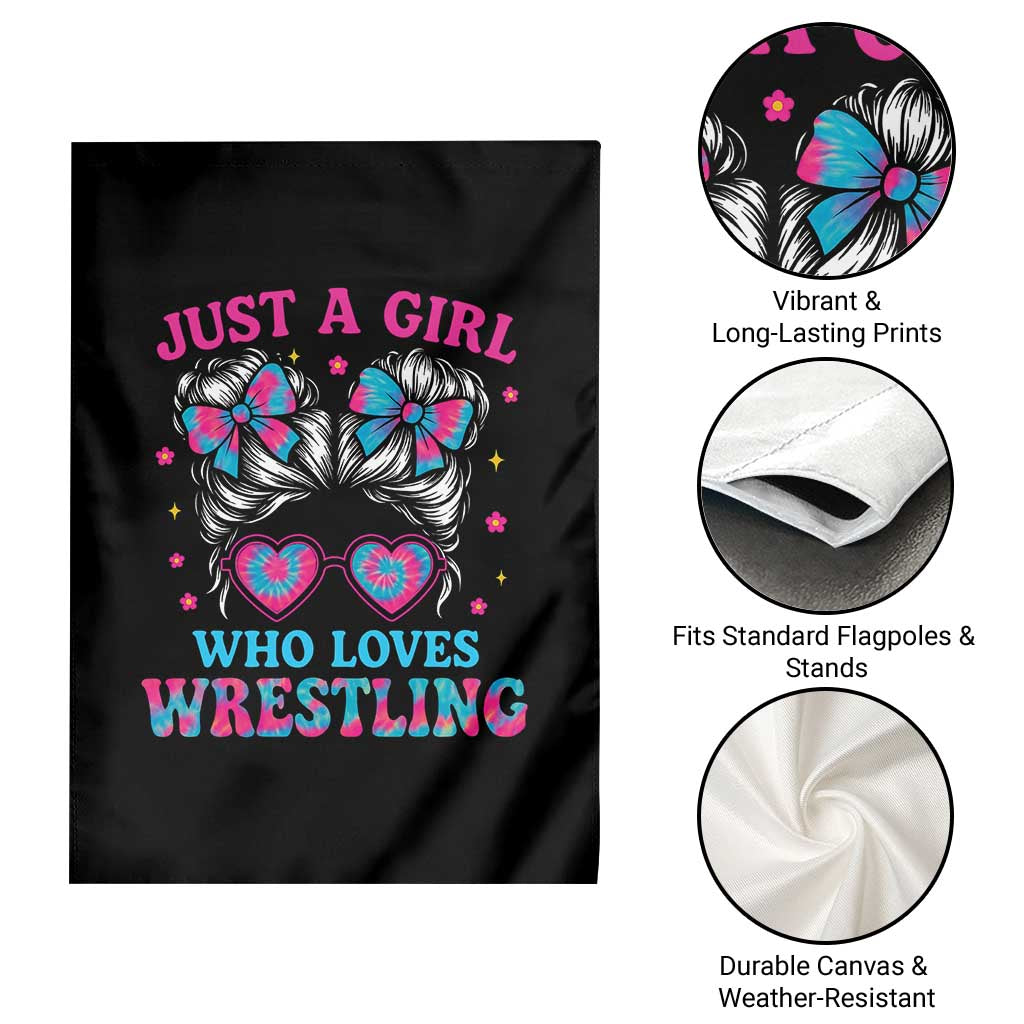 Just A Girl Who Loves Wrestling Garden Flag Funny Wrestle Lover Wrestler Messy Bun - Wonder Print Shop