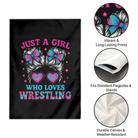 Just A Girl Who Loves Wrestling Garden Flag Funny Wrestle Lover Wrestler Messy Bun - Wonder Print Shop