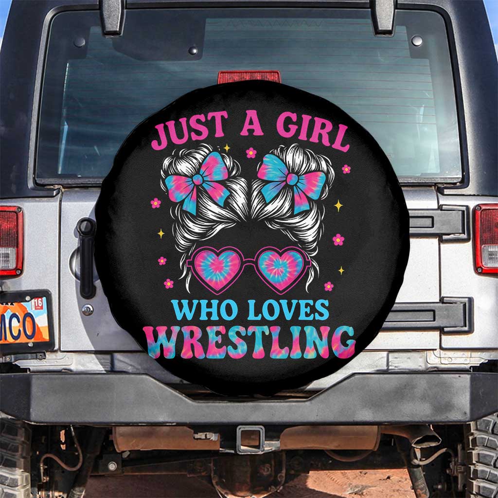 Just A Girl Who Loves Wrestling Spare Tire Cover Funny Wrestle Lover Wrestler Messy Bun - Wonder Print Shop