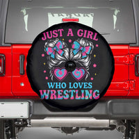 Just A Girl Who Loves Wrestling Spare Tire Cover Funny Wrestle Lover Wrestler Messy Bun - Wonder Print Shop
