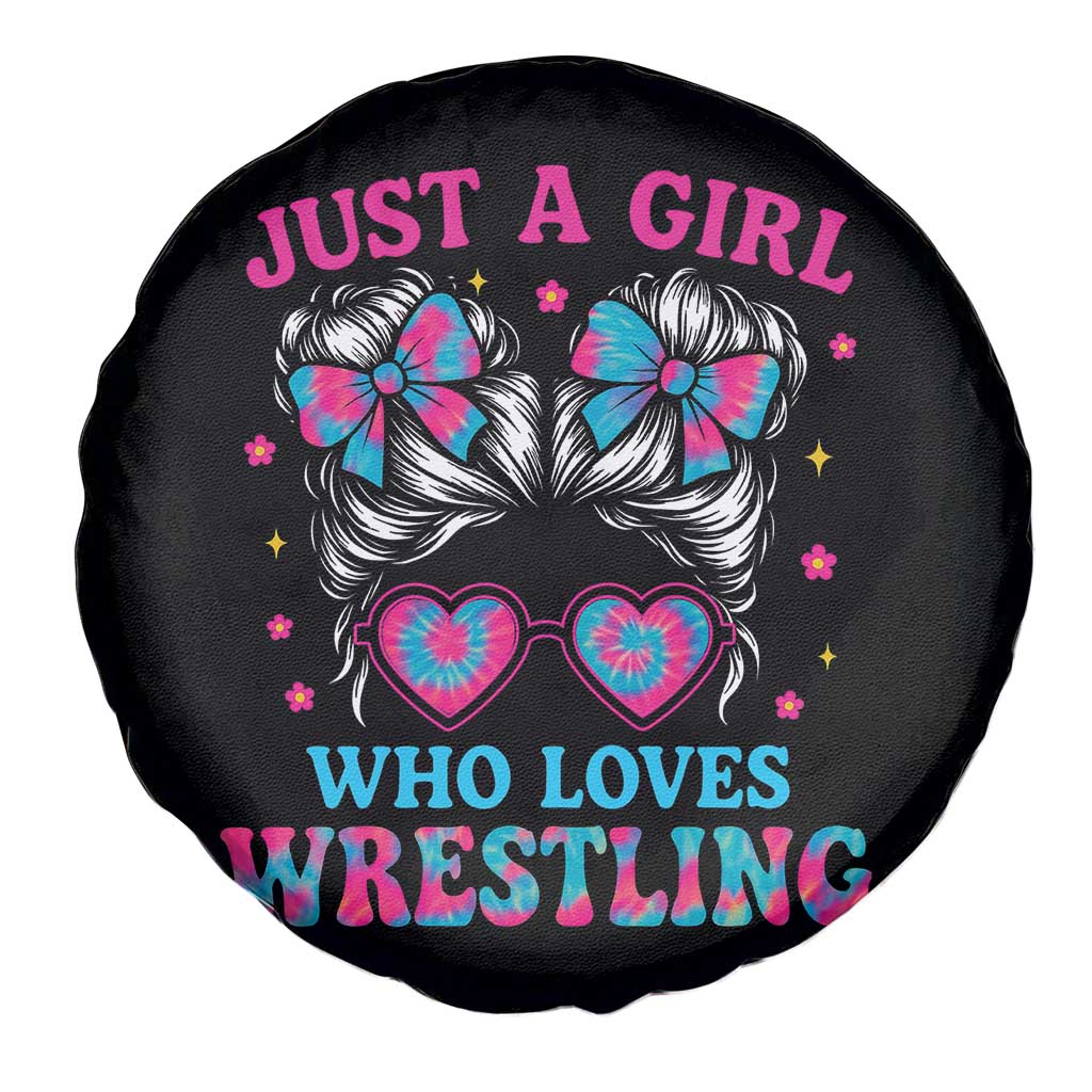 Just A Girl Who Loves Wrestling Spare Tire Cover Funny Wrestle Lover Wrestler Messy Bun - Wonder Print Shop