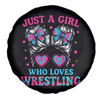 Just A Girl Who Loves Wrestling Spare Tire Cover Funny Wrestle Lover Wrestler Messy Bun - Wonder Print Shop