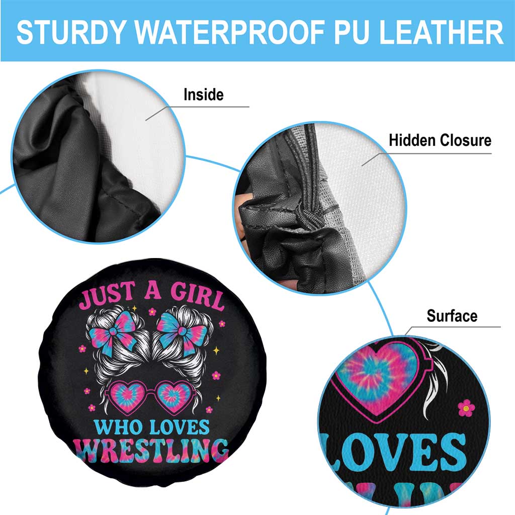 Just A Girl Who Loves Wrestling Spare Tire Cover Funny Wrestle Lover Wrestler Messy Bun - Wonder Print Shop