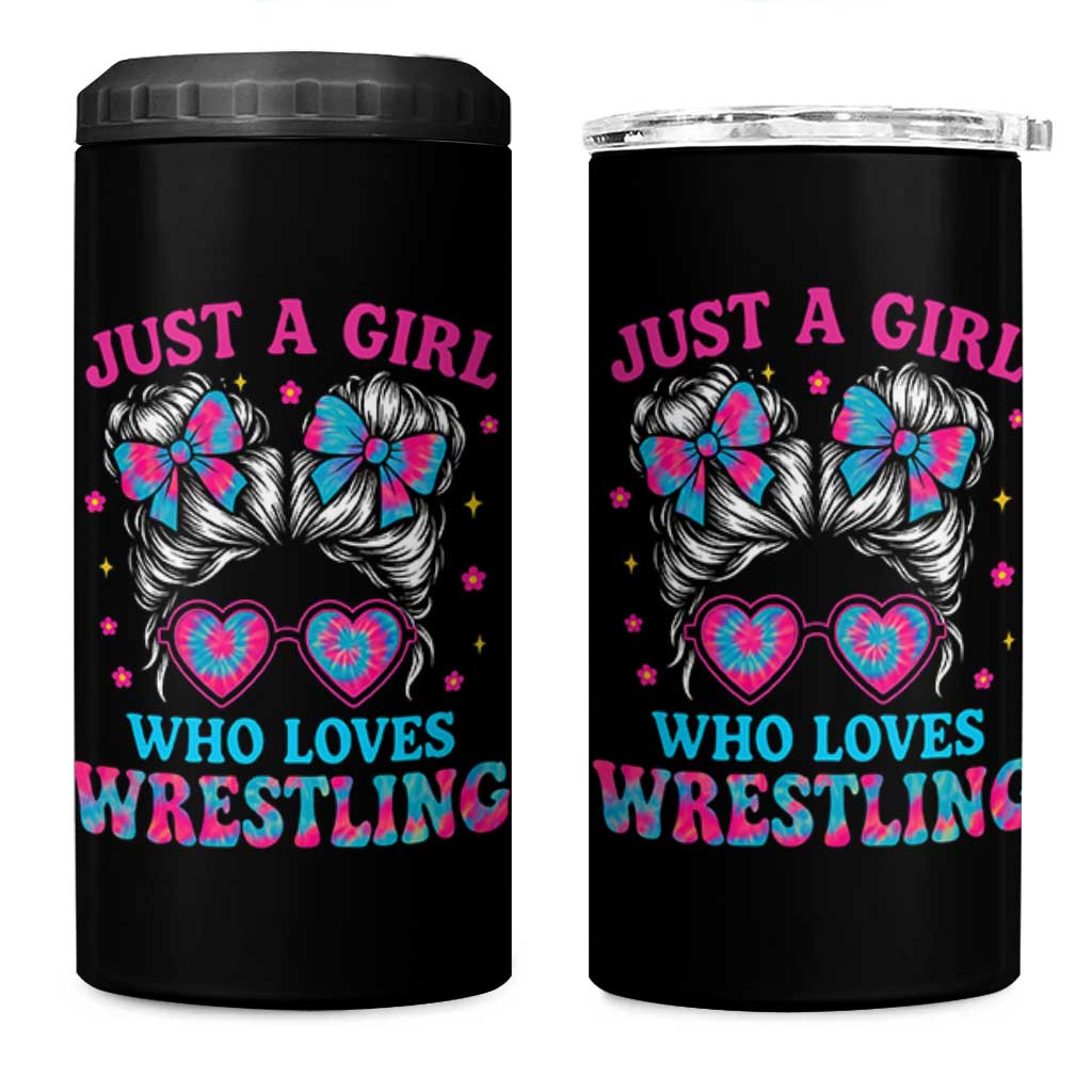 Just A Girl Who Loves Wrestling 4 in 1 Can Cooler Tumbler Funny Wrestle Lover Wrestler Messy Bun - Wonder Print Shop