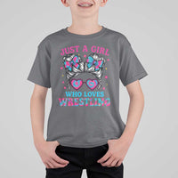 Just A Girl Who Loves Wrestling T Shirt For Kid Funny Wrestle Lover Wrestler Messy Bun - Wonder Print Shop
