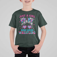 Just A Girl Who Loves Wrestling T Shirt For Kid Funny Wrestle Lover Wrestler Messy Bun - Wonder Print Shop