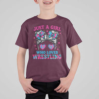 Just A Girl Who Loves Wrestling T Shirt For Kid Funny Wrestle Lover Wrestler Messy Bun - Wonder Print Shop