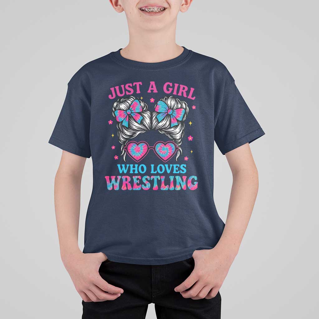 Just A Girl Who Loves Wrestling T Shirt For Kid Funny Wrestle Lover Wrestler Messy Bun - Wonder Print Shop