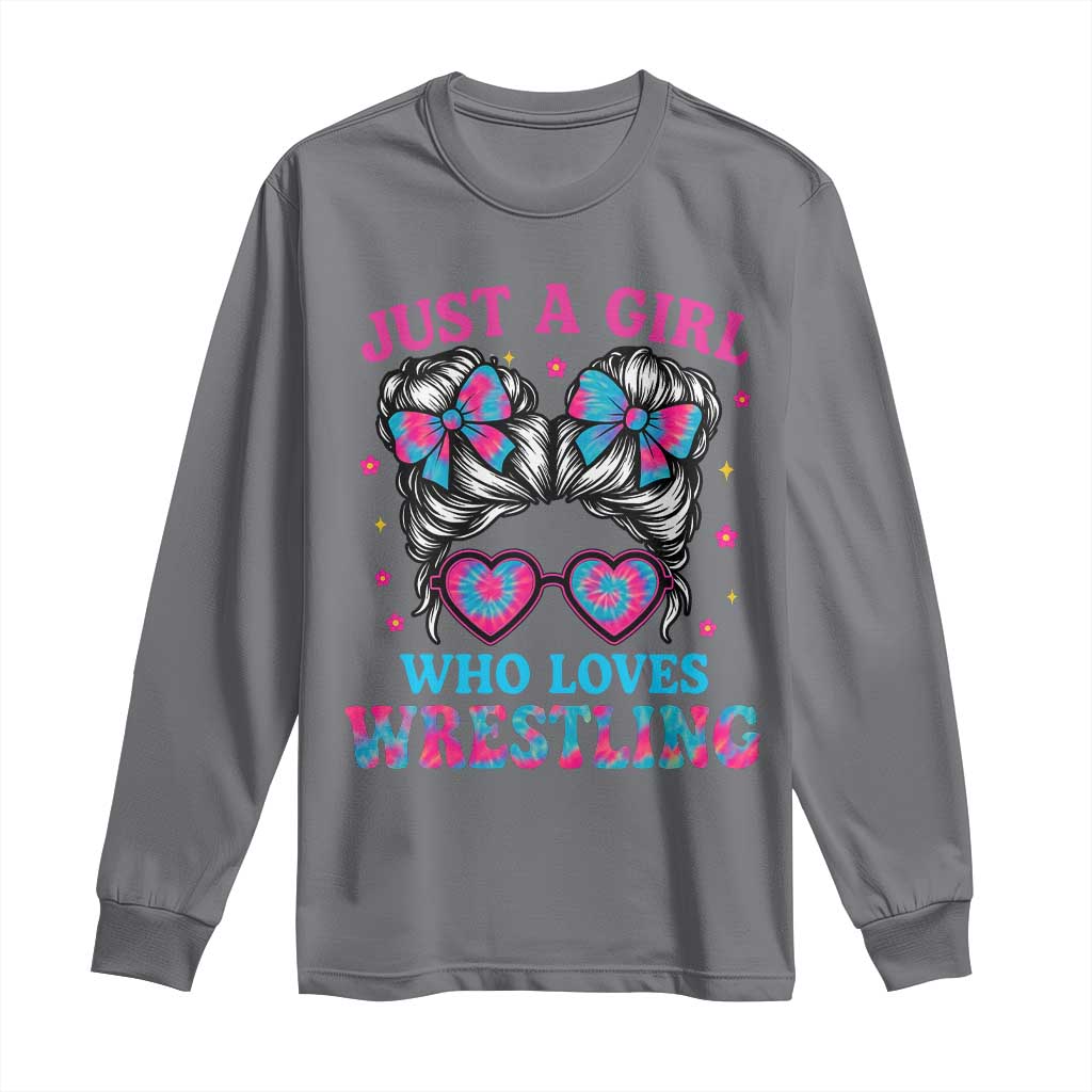 Just A Girl Who Loves Wrestling Long Sleeve Shirt Funny Wrestle Lover Wrestler Messy Bun - Wonder Print Shop