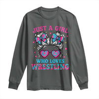 Just A Girl Who Loves Wrestling Long Sleeve Shirt Funny Wrestle Lover Wrestler Messy Bun - Wonder Print Shop