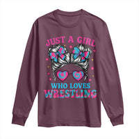 Just A Girl Who Loves Wrestling Long Sleeve Shirt Funny Wrestle Lover Wrestler Messy Bun - Wonder Print Shop