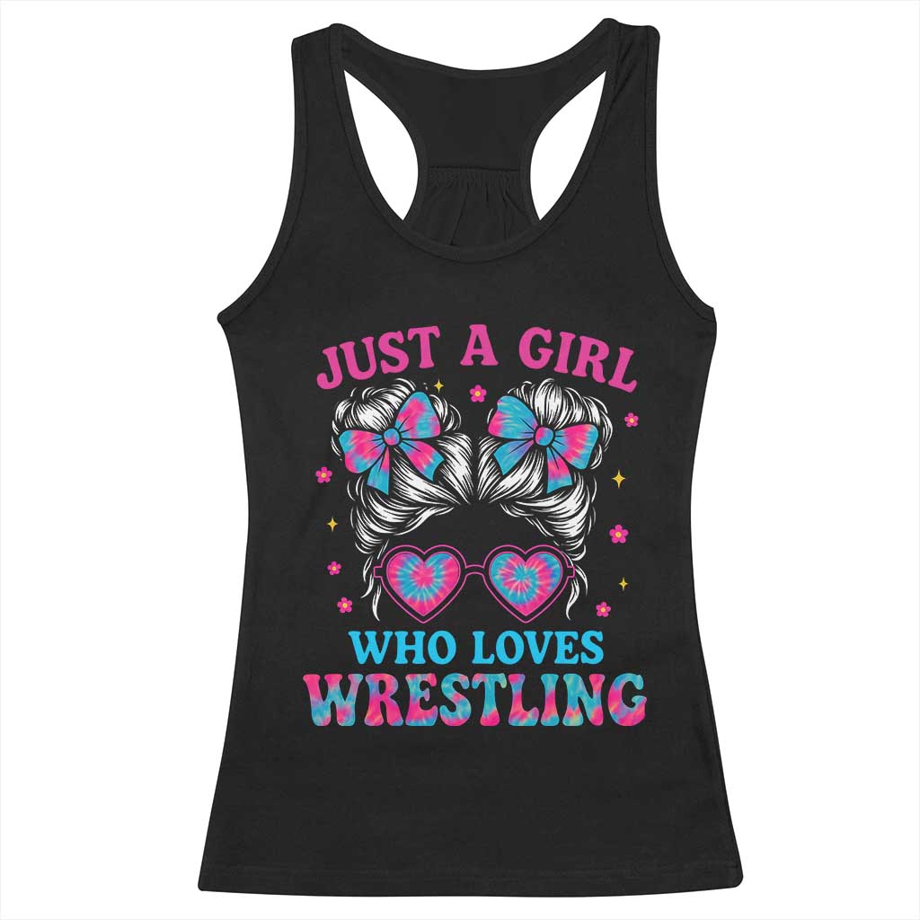 Just A Girl Who Loves Wrestling Racerback Tank Top Funny Wrestle Lover Wrestler Messy Bun - Wonder Print Shop