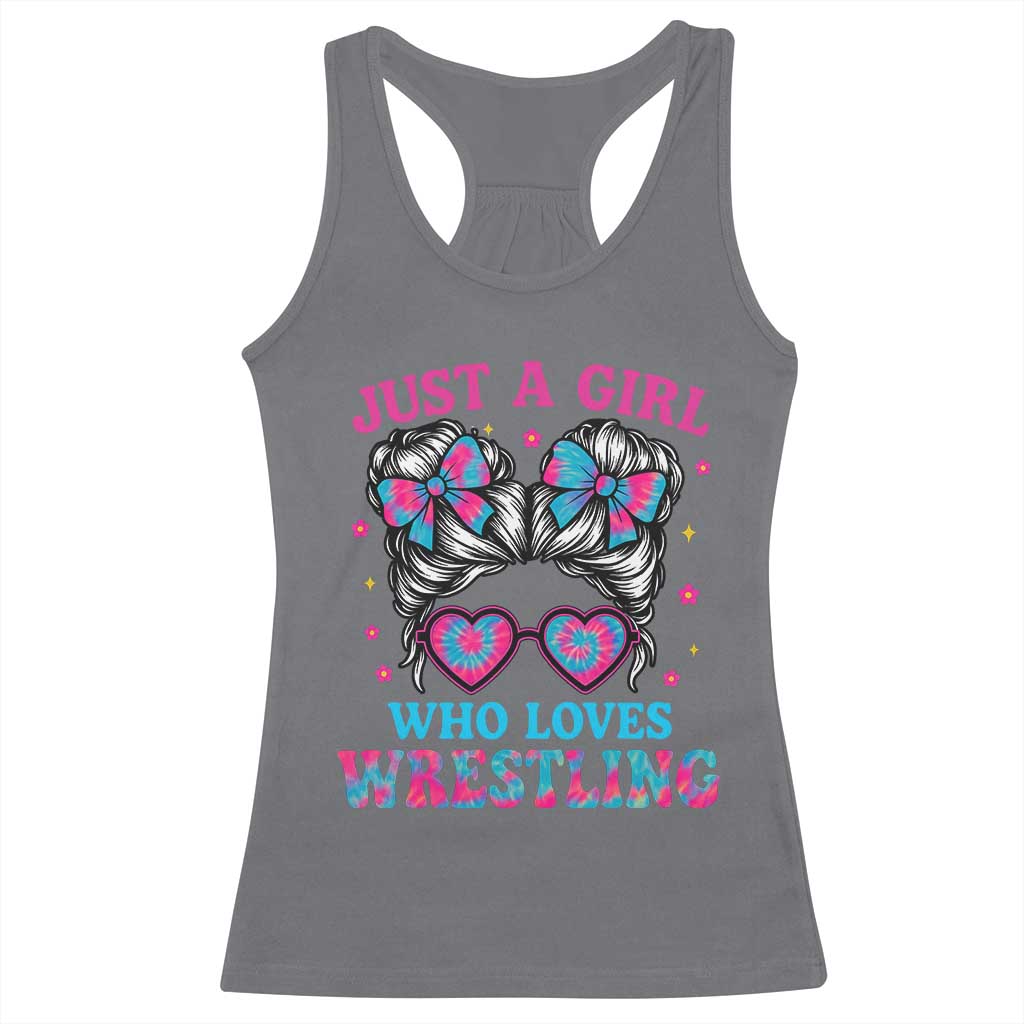 Just A Girl Who Loves Wrestling Racerback Tank Top Funny Wrestle Lover Wrestler Messy Bun - Wonder Print Shop