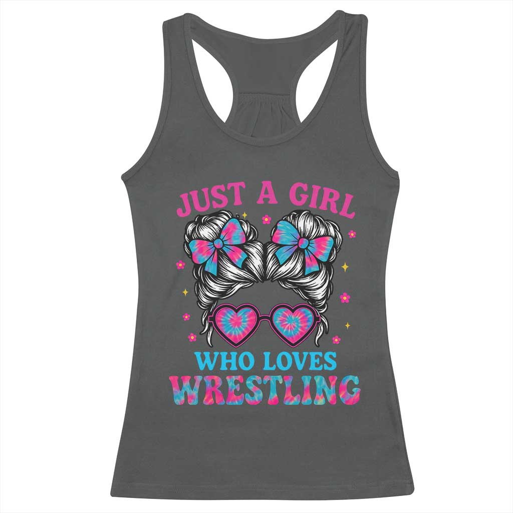 Just A Girl Who Loves Wrestling Racerback Tank Top Funny Wrestle Lover Wrestler Messy Bun - Wonder Print Shop