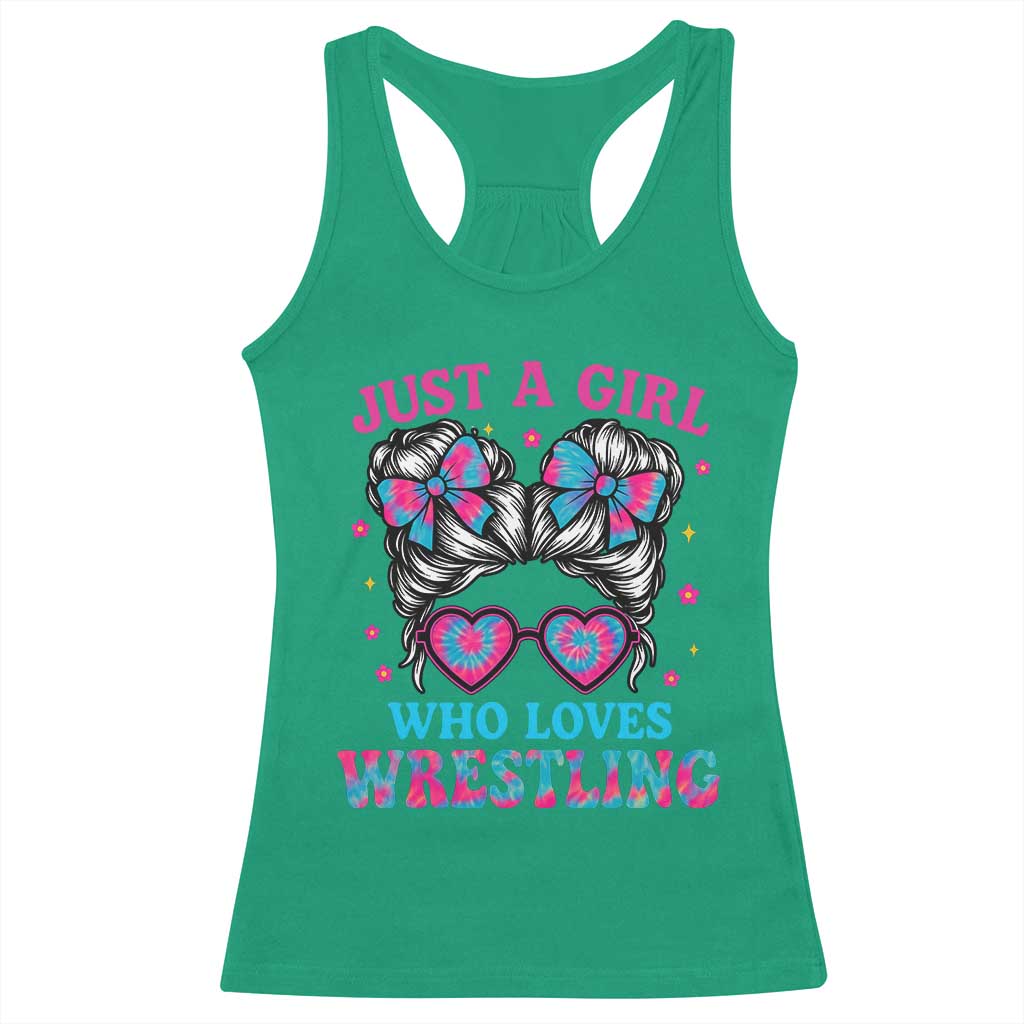 Just A Girl Who Loves Wrestling Racerback Tank Top Funny Wrestle Lover Wrestler Messy Bun - Wonder Print Shop