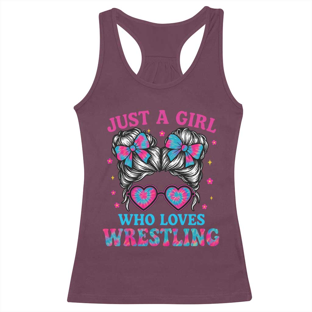 Just A Girl Who Loves Wrestling Racerback Tank Top Funny Wrestle Lover Wrestler Messy Bun - Wonder Print Shop