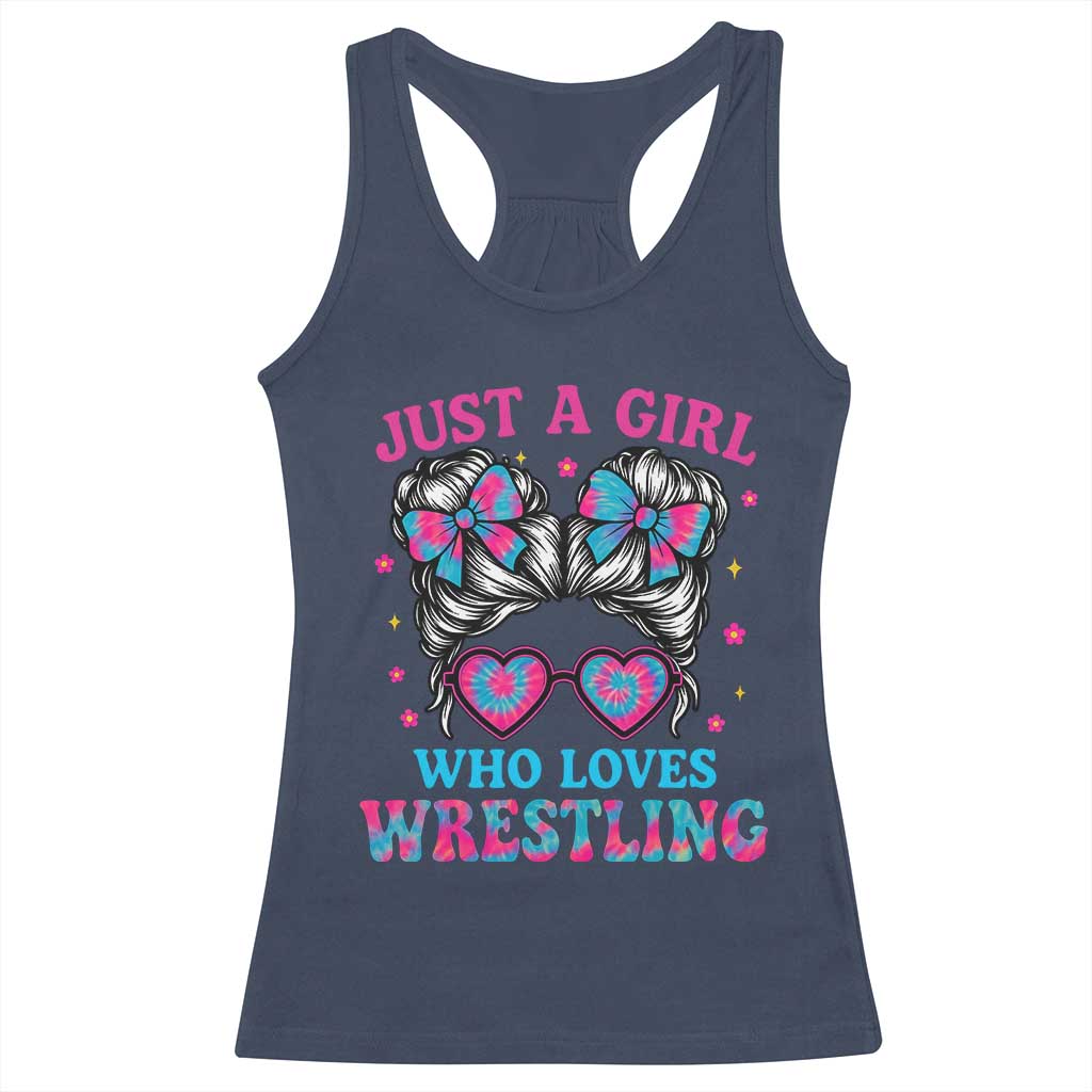 Just A Girl Who Loves Wrestling Racerback Tank Top Funny Wrestle Lover Wrestler Messy Bun - Wonder Print Shop