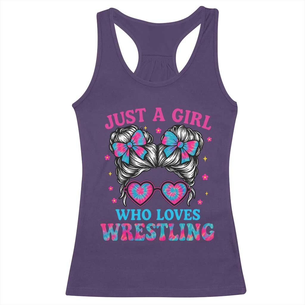 Just A Girl Who Loves Wrestling Racerback Tank Top Funny Wrestle Lover Wrestler Messy Bun - Wonder Print Shop