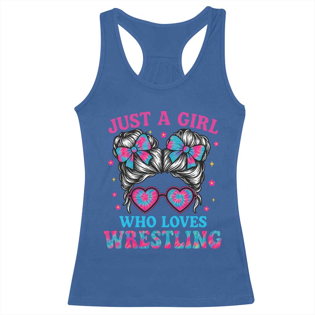 Just A Girl Who Loves Wrestling Racerback Tank Top Funny Wrestle Lover Wrestler Messy Bun - Wonder Print Shop