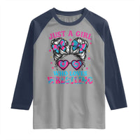 Just A Girl Who Loves Wrestling Raglan Shirt Funny Wrestle Lover Wrestler Messy Bun - Wonder Print Shop