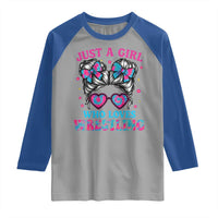 Just A Girl Who Loves Wrestling Raglan Shirt Funny Wrestle Lover Wrestler Messy Bun - Wonder Print Shop