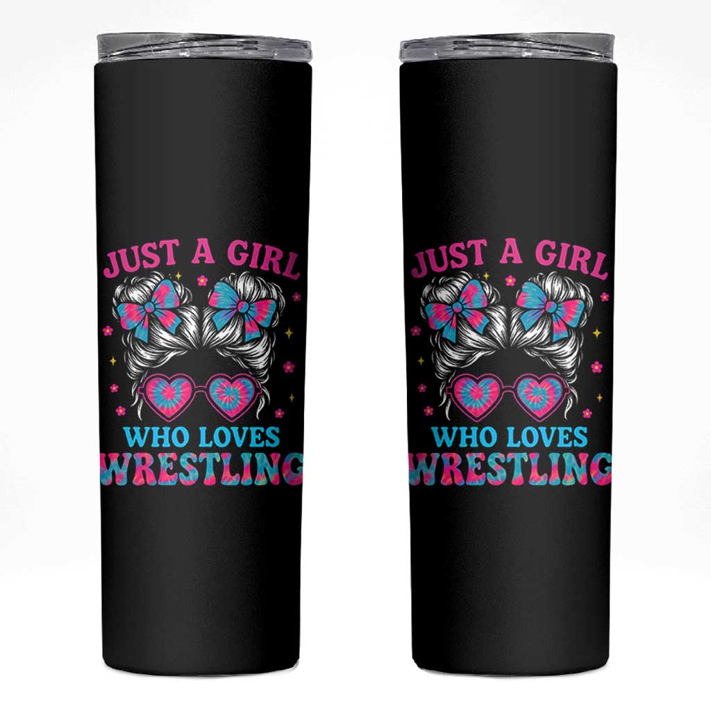 Just A Girl Who Loves Wrestling Skinny Tumbler Funny Wrestle Lover Wrestler Messy Bun - Wonder Print Shop