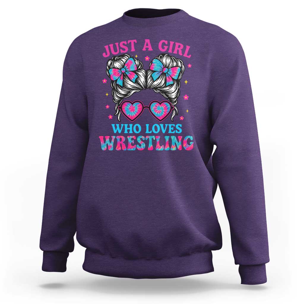Just A Girl Who Loves Wrestling Sweatshirt Funny Wrestle Lover Wrestler Messy Bun - Wonder Print Shop