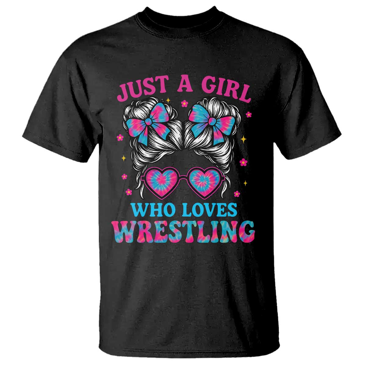 Just A Girl Who Loves Wrestling T Shirt Funny Wrestle Lover Wrestler Messy Bun - Wonder Print Shop