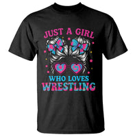 Just A Girl Who Loves Wrestling T Shirt Funny Wrestle Lover Wrestler Messy Bun - Wonder Print Shop