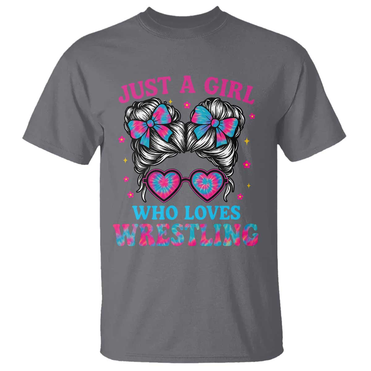Just A Girl Who Loves Wrestling T Shirt Funny Wrestle Lover Wrestler Messy Bun - Wonder Print Shop