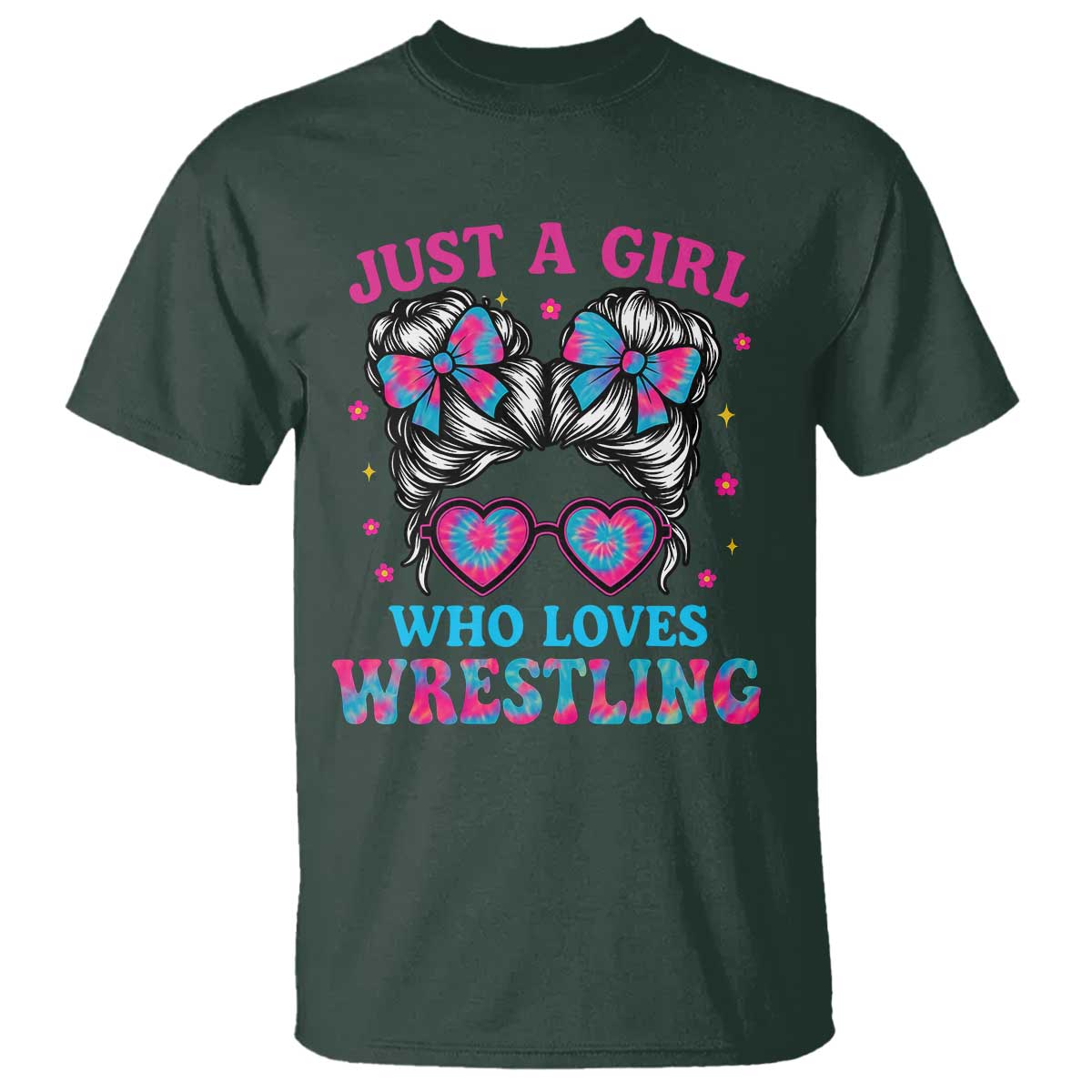 Just A Girl Who Loves Wrestling T Shirt Funny Wrestle Lover Wrestler Messy Bun - Wonder Print Shop