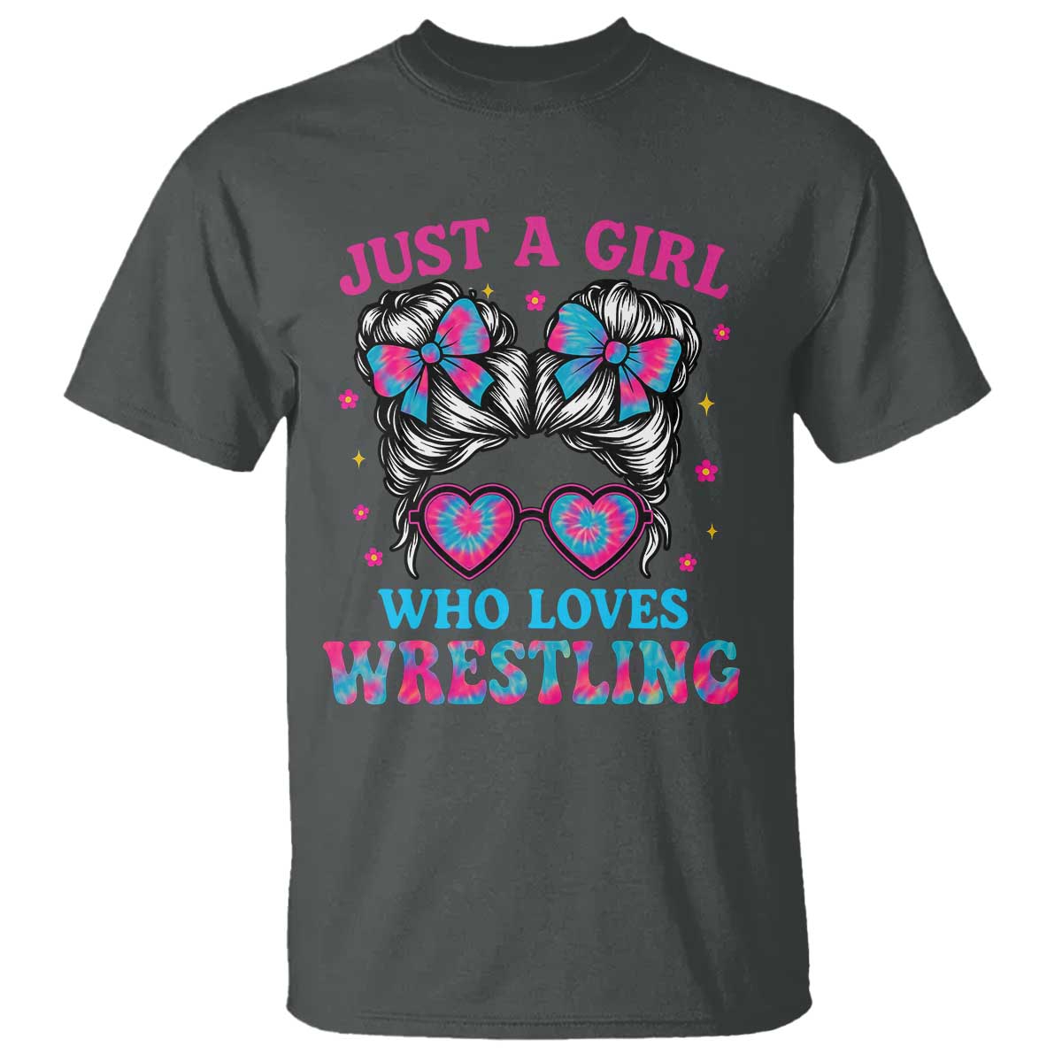 Just A Girl Who Loves Wrestling T Shirt Funny Wrestle Lover Wrestler Messy Bun - Wonder Print Shop